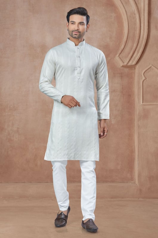 White Pure Cotton Kurta Pyjama Set