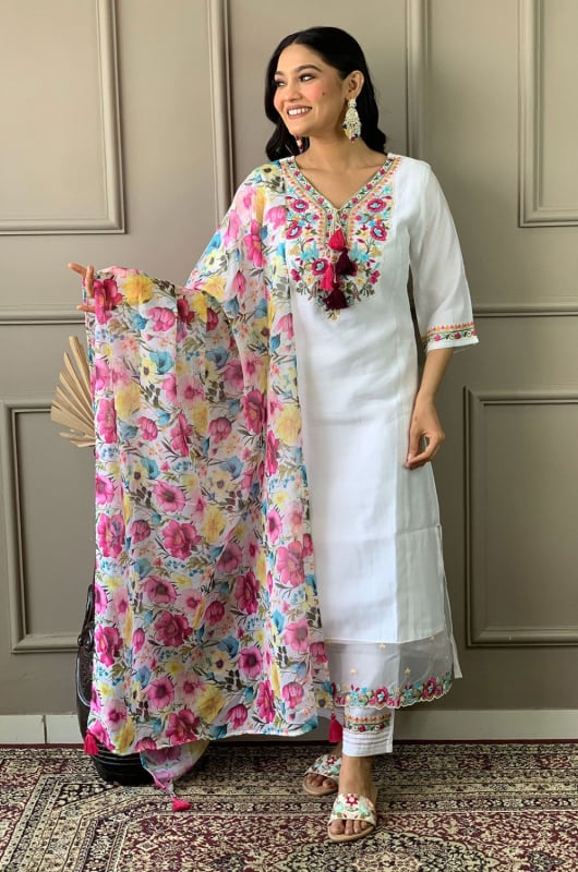 White Readymade Pant Kameez Suit