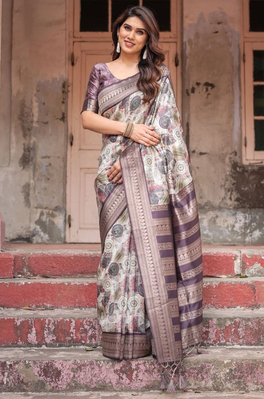 Wine Banarasi Silk Saree