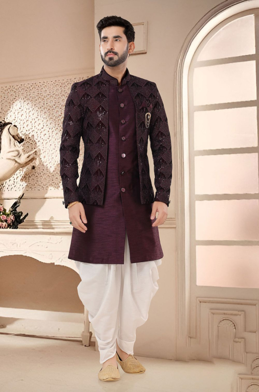 Wine Designer Semi Indo Western Outfit