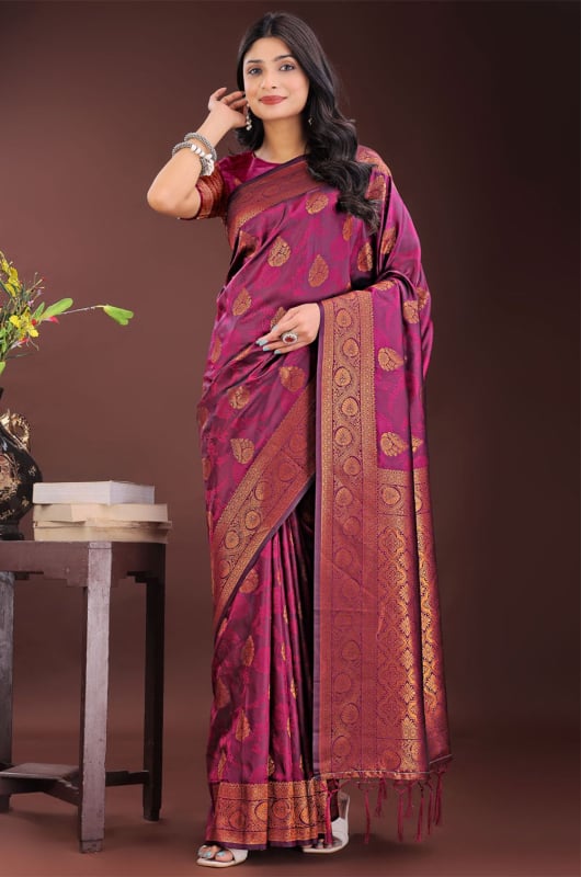 Wine Silk Saree for Festival