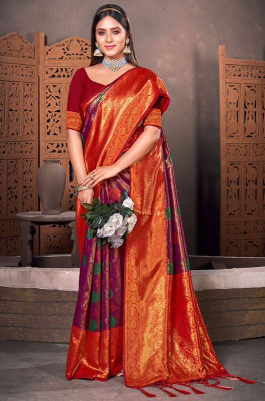 Wine Woven Kanjivaram Silk Saree