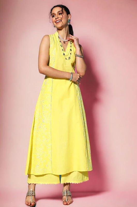 Yellow Cotton Readymade Kurta