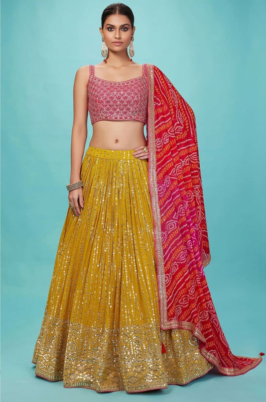 Yellow Georgette Heavy Designer Lehenga Choli Set for Wedding