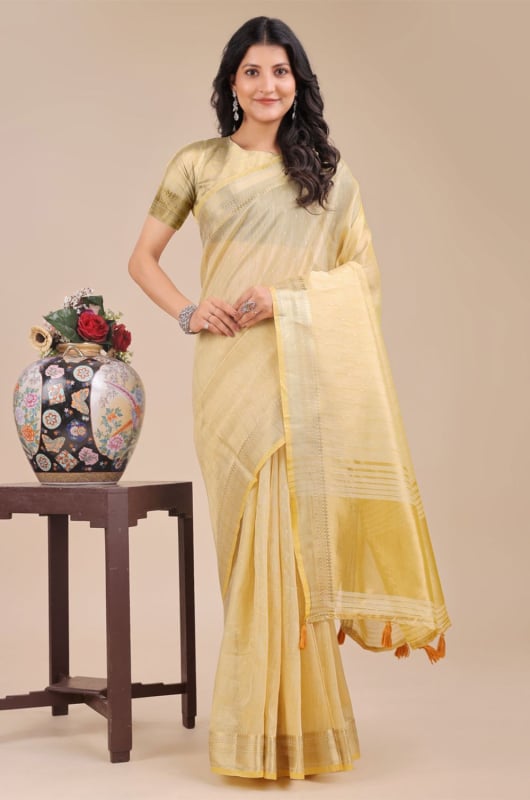 Yellow Organza Woven Saree
