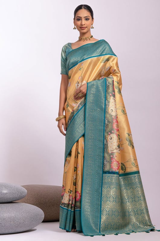 Yellow Tissue Silk Zari Woven Saree