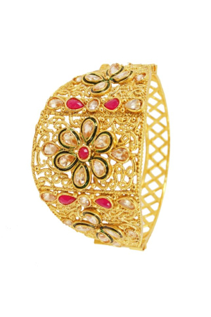 Gold Plated Ruby and White Diamond  Studded Bangles