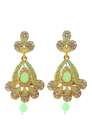 Unique Green Color Golden Austrian Diamond Earrings