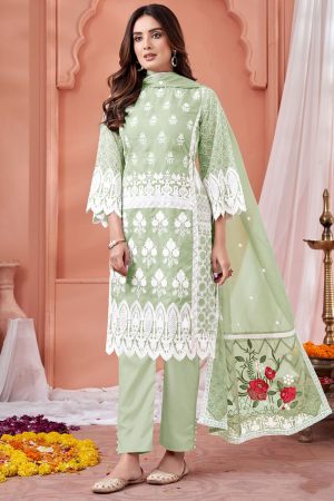 Pistachio Green Embroidered Organza Pant Kameez