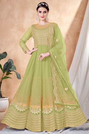 Pear Green Embroidered Net Anarkali Dress