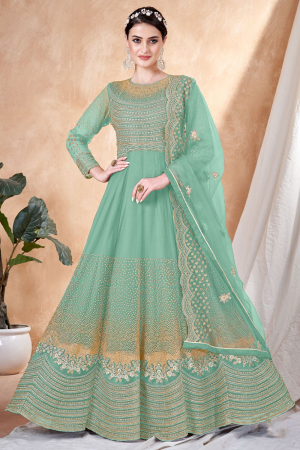 Mint Embroidered Net Anarkali Dress