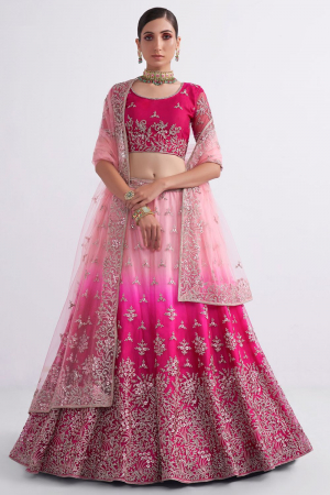 Ombre Pink Handwork Net Bridal Lehenga Choli