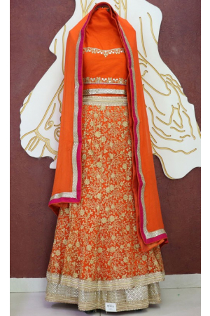Spectacular Saffron Orange Embroidered Lehenga Choli