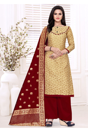 Beige Banarasi Silk Palazzo Kameez