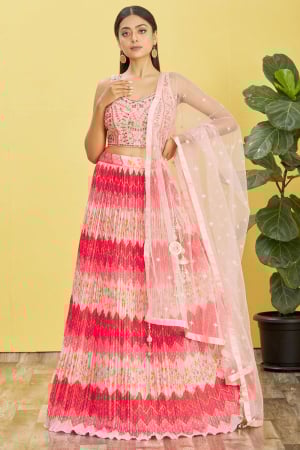 Cherry Pink Organza Designer Lehenga Choli Set