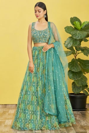 Mint Green Organza Designer Lehenga Choli Set