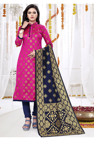 Rani Pink Banarasi Silk Churidar Kameez