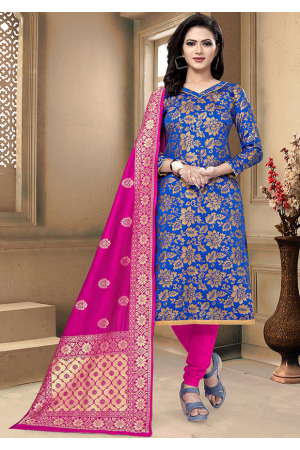 Royal Blue Banarasi Silk Churidar Kameez
