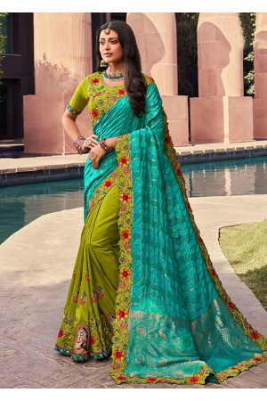 Mehendi Green Embroidered Designer Saree