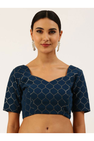 Navy Blue Embroidered Raw Silk Blouse