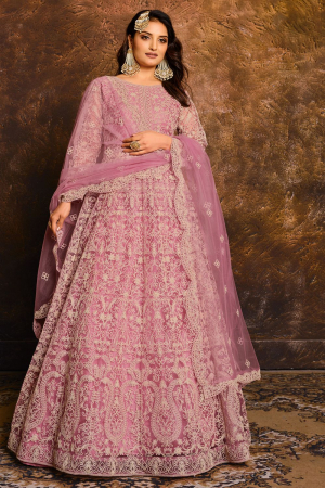 Carnation Pink Net Designer Anarkali Suit