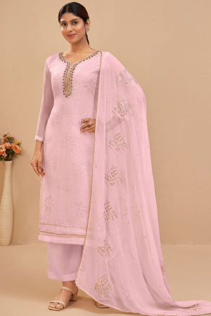 Baby Pink Khatli Work Georgette Plus Size Suit