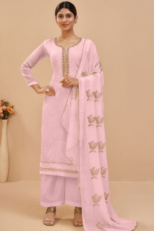 Baby Pink Khatli Work Georgette Plus Size Suit