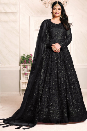 Black Sequined Net Designer Anarkali Suit