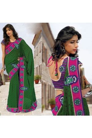 Bottle Green Saree with Blouse