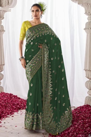 Forest Green Meenakari Pallu Kora Silk Saree