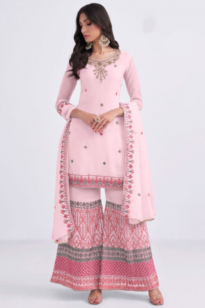 Baby Pink Embroidered Georgette Palazzo Kameez