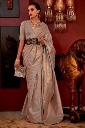 Grey Handloom Weaving Silk Saree