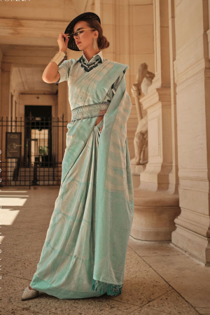 Mint Blue Handloom Woven Silk Saree