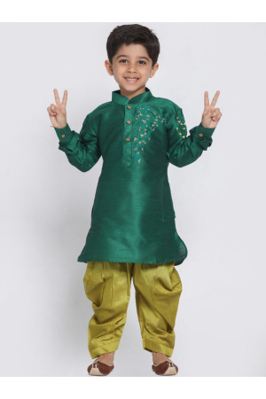 Rama Green Dupion Silk Kids Kurta Set