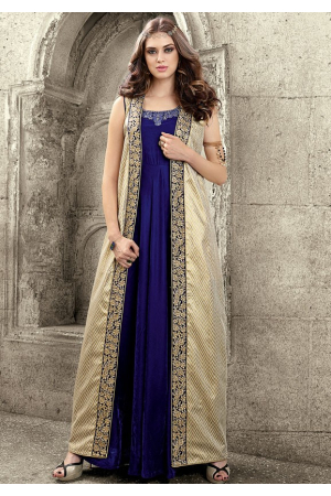 Exclusive Royal Blue and Cream Suit with Dupatta