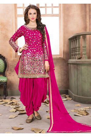 Rani Pink Mirror Work Patiala Suit