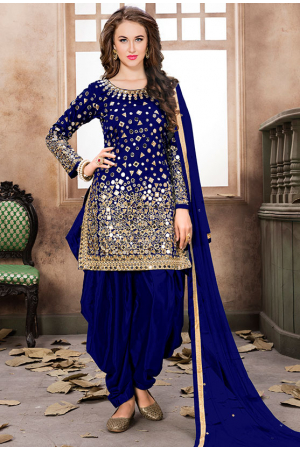 Royal Blue Mirror Work Patiala Suit