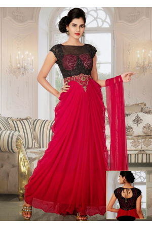 Scenic Scarlet Red and Black Readymade Gown