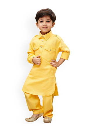 Yellow Silk Dupion Pathani Kurta Set