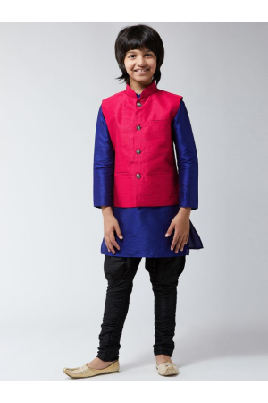 Royal Blue Silk Dupion Kurta Set with Jacket