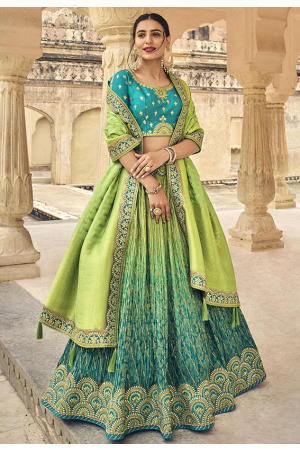 Rama Green and Lime Green Banarasi Silk Designer Lehenga Choli