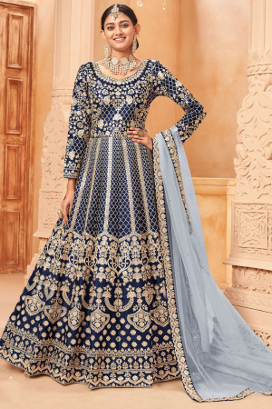 Art Silk Sky Blue Anarkali Gown – Mehak Boutique