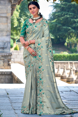Grey Gadhwal Silk Designer Saree