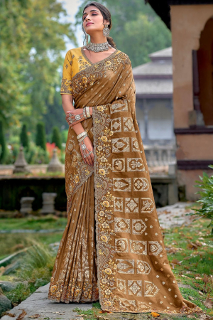 Snuff Brown Gadhwal Silk Designer Saree
