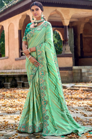 Sea Green Gadhwal Silk Designer Saree