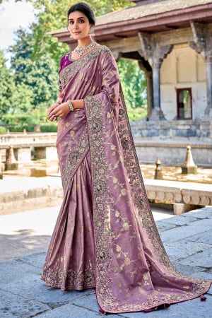 Lilac Gadhwal Silk Designer Saree