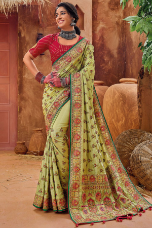 Green Pure Kutchi Work Banarasi Silk Saree