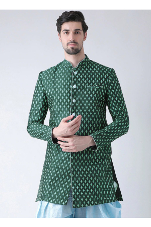 Bottle Green Dupion Silk Plus Size Indo Western Jacket