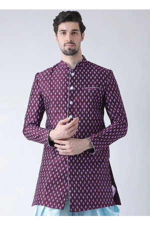 Purple Dupion Silk Plus Size Indo Western Jacket