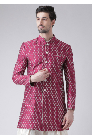 Magenta Dupion Silk Plus Size Indo Western Jacket